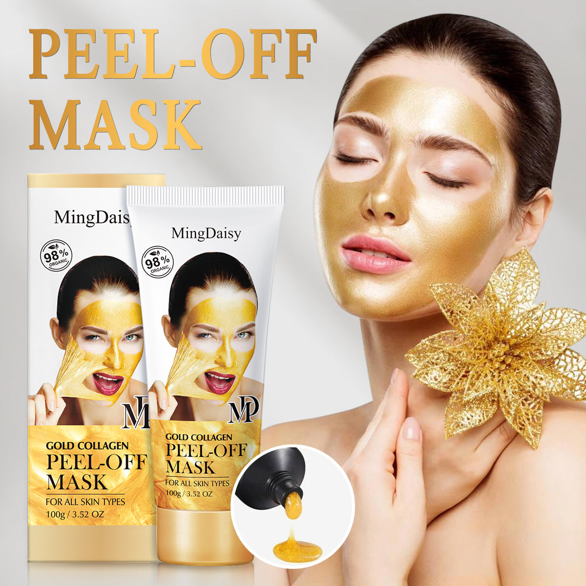 Gold Peel Off Mask Deep Cleansing Facial Cleansing Mask Anti-Wrinkle & Blackhead Removal Gold Foil Peel-Off Mask -98.4% GoldFace Mask, for Wrinkles, for all skin types