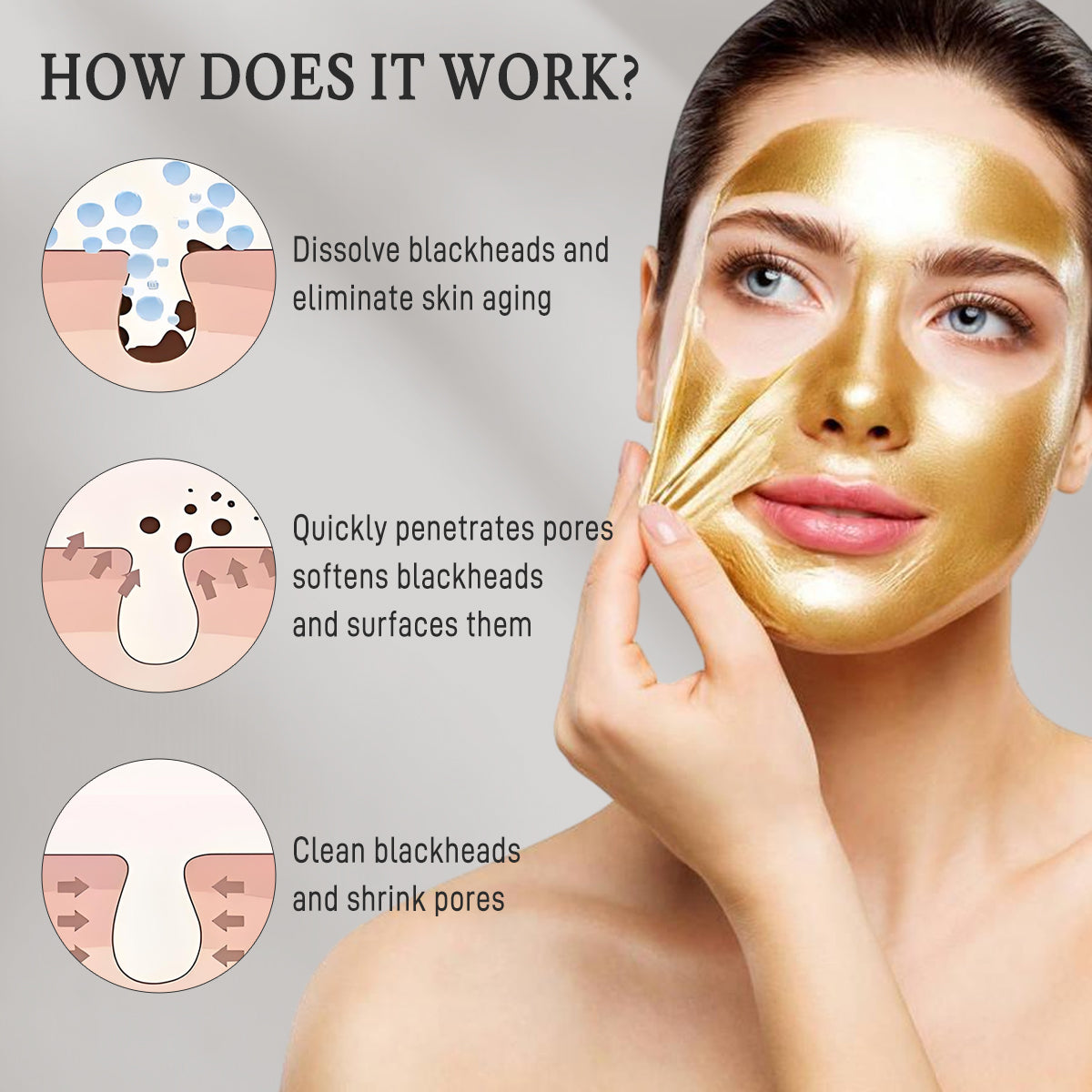 Gold Peel Off Mask Deep Cleansing Facial Cleansing Mask Anti-Wrinkle & Blackhead Removal Gold Foil Peel-Off Mask -98.4% GoldFace Mask, for Wrinkles, for all skin types